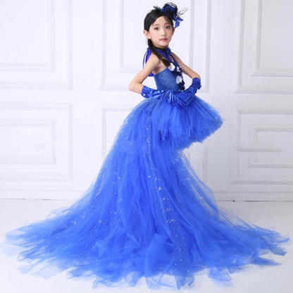 Girls Royal Blue Sequin Tulle Party Dress