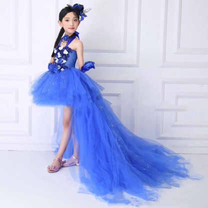 Girls Royal Blue Sequin Tulle Party Dress