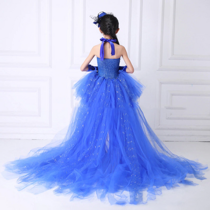 Girls Royal Blue Sequin Tulle Party Dress