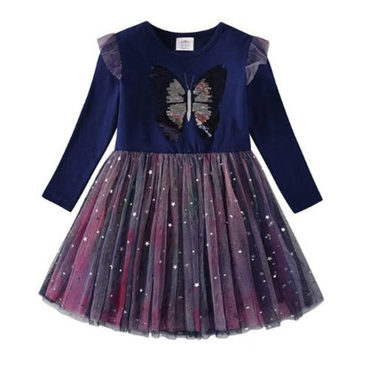 Girls' sequin butterfly long sleeve princess dress, pink cotton, for toddlers & kids parties