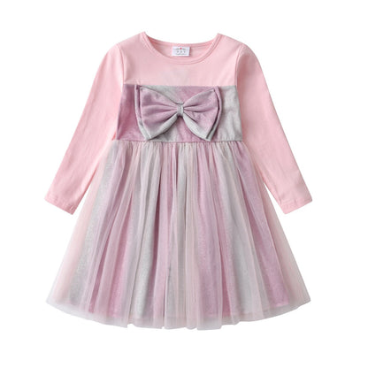 Delicate sequin butterflies adorning the bodice of a pink long sleeve girls' princess dress