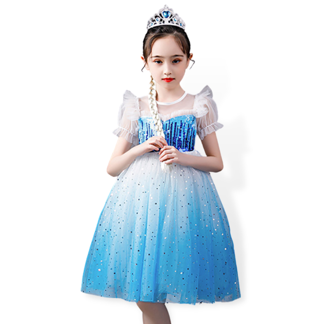 Girls' sequin puff sleeve snow princess party dress, blue, for toddlers & kids fashion