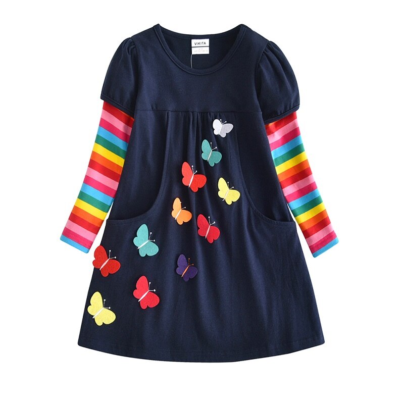 Toddler girl in a comfortable sequin rabbit long sleeve cotton dress, perfect for parties.