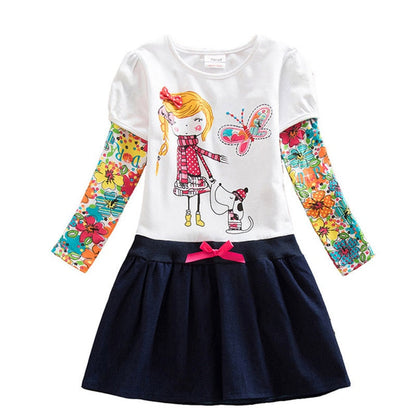 Back view of a girls' long sleeve t-shirt dress with a cute sequin rabbit print.