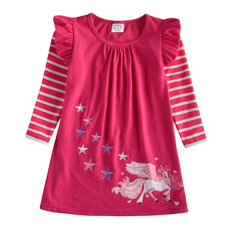 Girls' cotton long sleeve dress with a vibrant sequin rabbit, ideal for kids' party outfits.