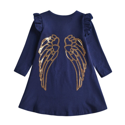 Stylish kids' outfit: pink long sleeve t-shirt dress with a playful sequin rabbit design.