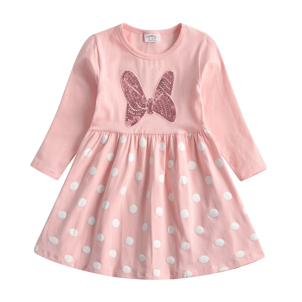Comfortable and casual girls' sequin rabbit long sleeve cotton dress for everyday wear.