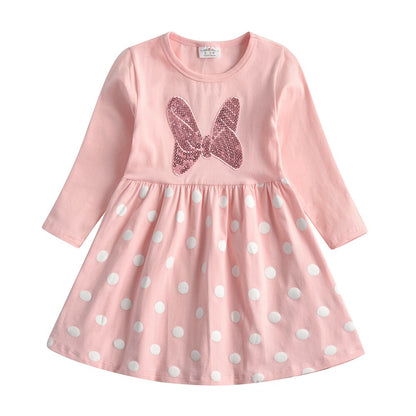 Comfortable and casual girls' sequin rabbit long sleeve cotton dress for everyday wear.