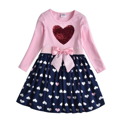 Full length view of the girls' sequin rabbit long sleeve t-shirt dress in soft cotton.