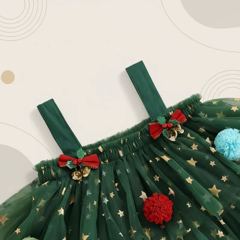 Girls' Christmas party dress with shimmering stars, perfect elegant kids holiday clothing