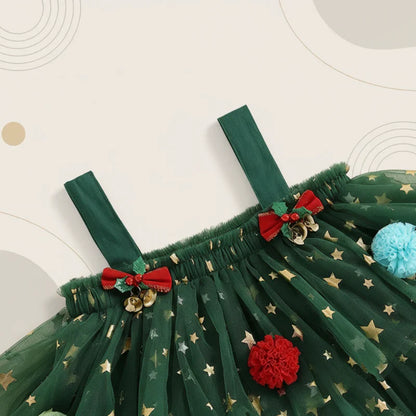 Girls' Christmas party dress with shimmering stars, perfect elegant kids holiday clothing