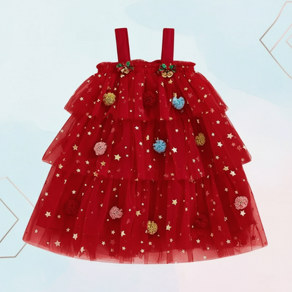 Stylish girls' shimmering star dress, ideal festive and comfortable holiday party clothing