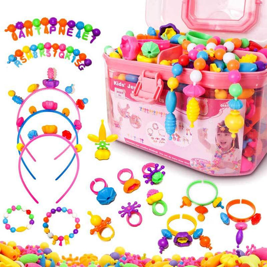 Girls' Snap Pop Bead Jewelry Making Kit for creative play & DIY bracelets, necklaces; educational toy.