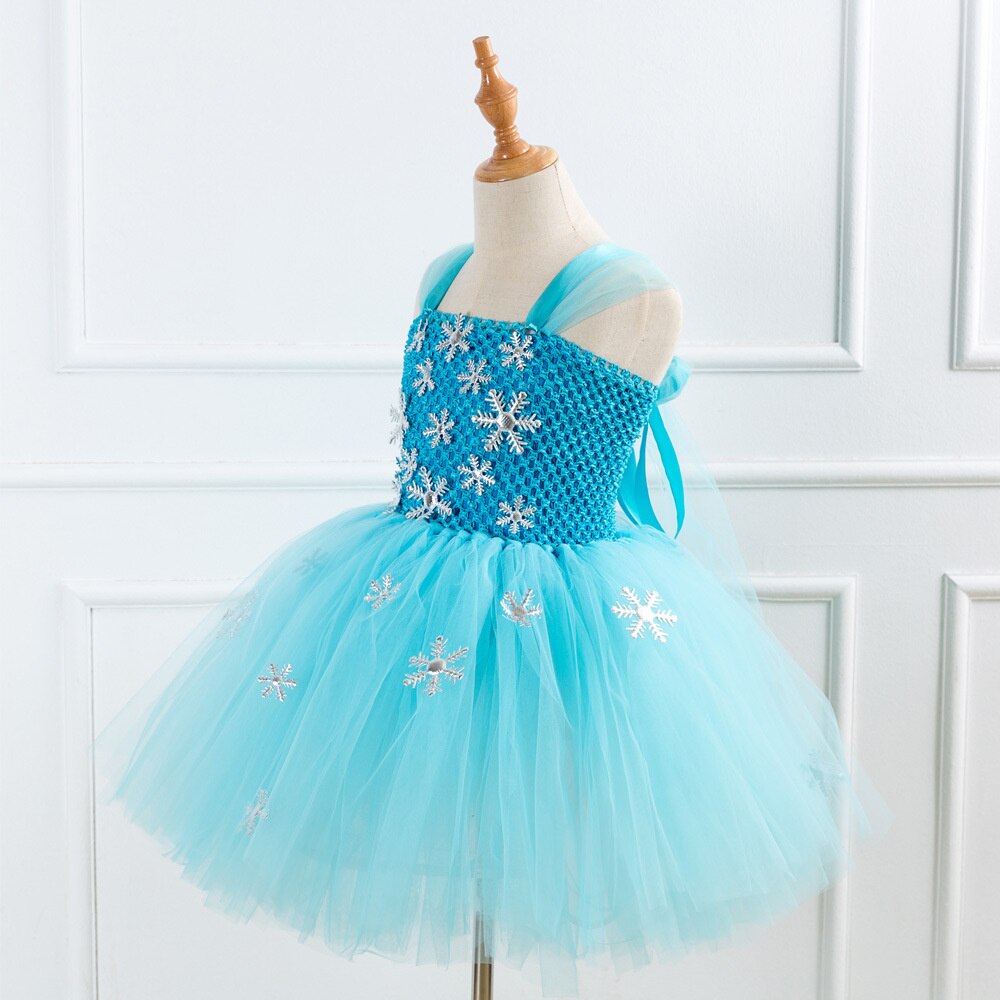 Children's fairytale princess tutu dress with snowflake embellishments, perfect for dress-up play.