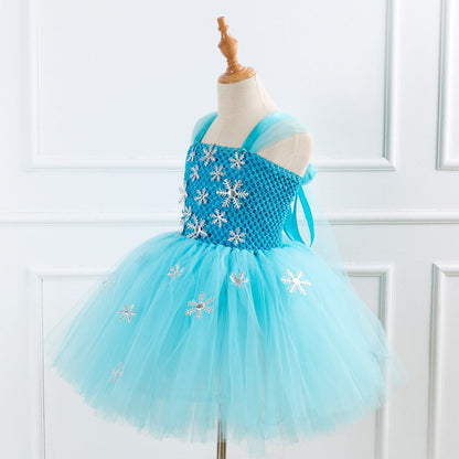 Children's fairytale princess tutu dress with snowflake embellishments, perfect for dress-up play.