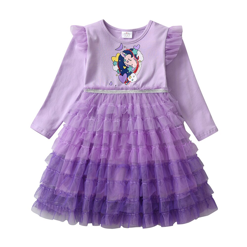 Soft cotton girls' dress featuring a cute rabbit print and ruffles. Knee-length children's casual wear.