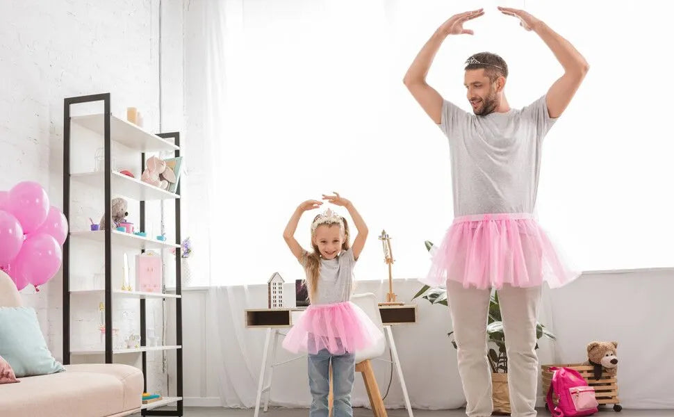 Girls' comfortable pink sparkle tutu skirt, easy to pull on, ideal for quick changes