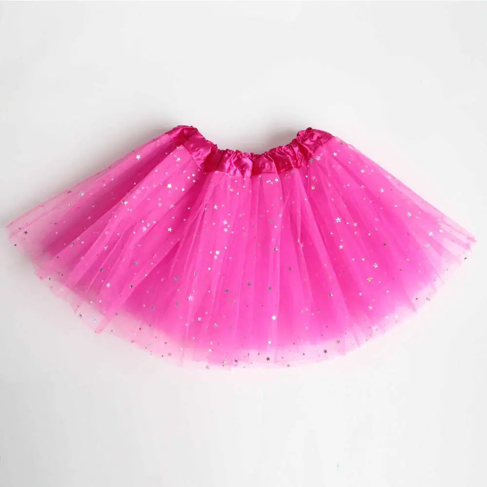 Layered girls' pink tutu skirt, designed with soft, non-itchy sparkle mesh for sensitive skin