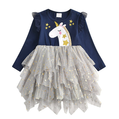Children's clothing: Star Sleeve Mesh Ball Gown Dress, featuring a whimsical star pattern
