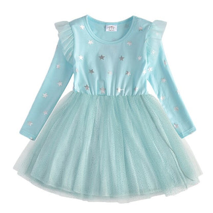 Girls' special occasion Star Sleeve Mesh Ball Gown, a beautiful and festive party dress