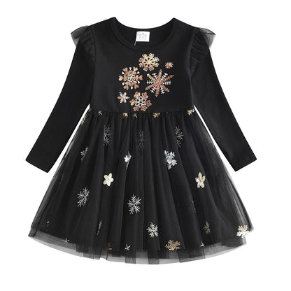 White Star Sleeve Mesh Ball Gown Dress for girls, a classic design for festive celebrations