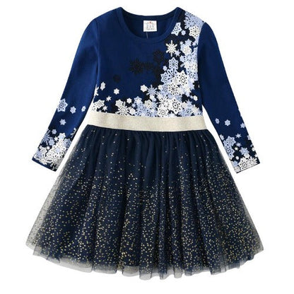 Toddler girl in a cute Star Sleeve Mesh Ball Gown Dress, ideal kids fashion for holidays