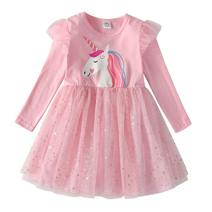 Girls' Star Sleeve Mesh Ball Gown, a charming children's clothing option for celebrations