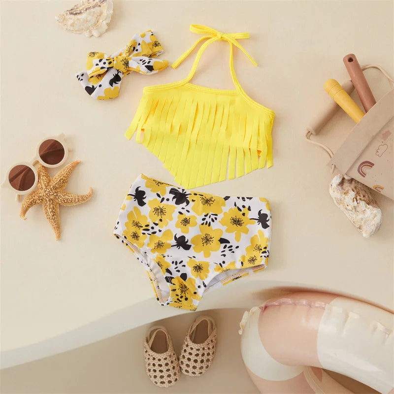 Children's fashion: adorable girls' red strawberry bikini set with a comfortable, stretchy hairband