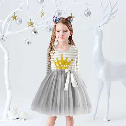 Rabbit print cotton dress for baby girls, a sweet and comfy knee-length casual outfit for kids' fashion.