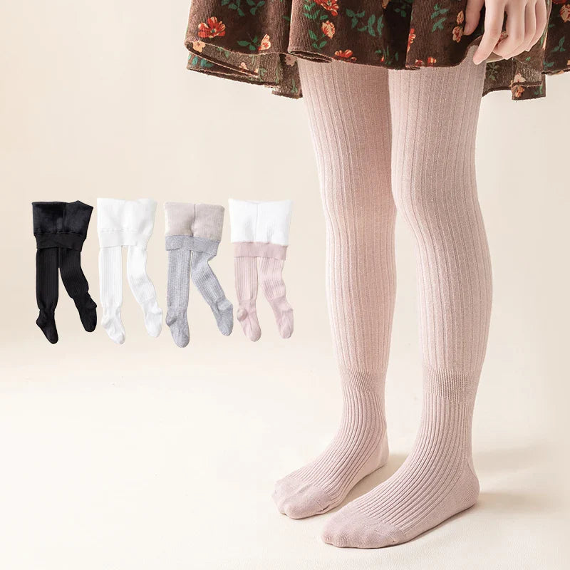 Girls' thick pink fleece-lined winter leggings, cozy & warm for toddlers