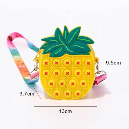 Side view of unicorn pop fidget shoulder bag, highlighting silicone texture and pop-it elements