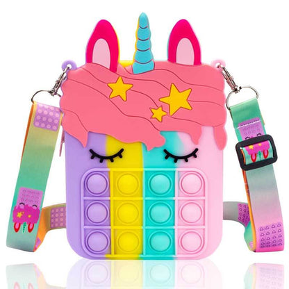 Cute unicorn pop it fidget shoulder bag for girls, sensory toy, stress relief, children's bag