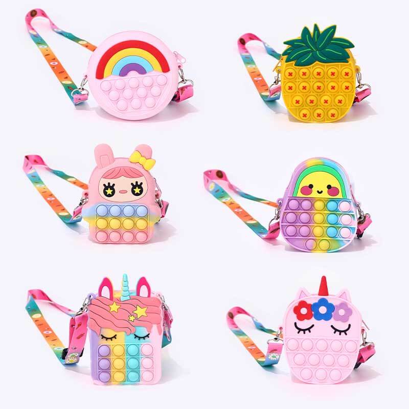 Girls' unicorn pop fidget bag, perfect for stress relief and carrying essentials, cute accessory