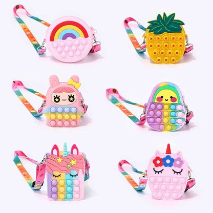Girls' unicorn pop fidget bag, perfect for stress relief and carrying essentials, cute accessory