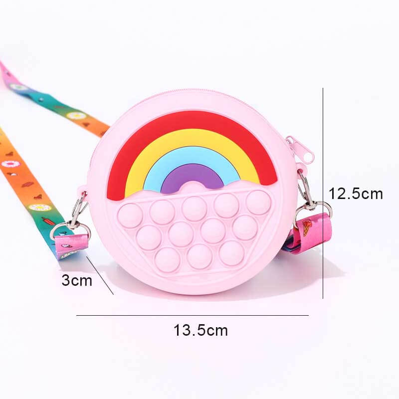 Kids' unicorn pop it shoulder bag in purple, tactile fidget toy, fun and practical fashion