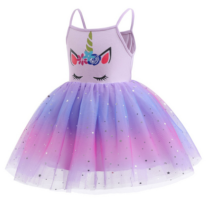 Baby girl's unicorn sleeveless tutu dress, ideal for summer parties and special occasions.