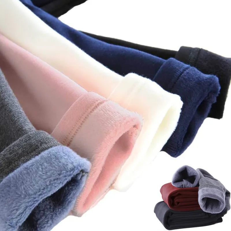 Girls' velvet dot leggings, warm cotton stretch trousers in pink for autumn winter fashion