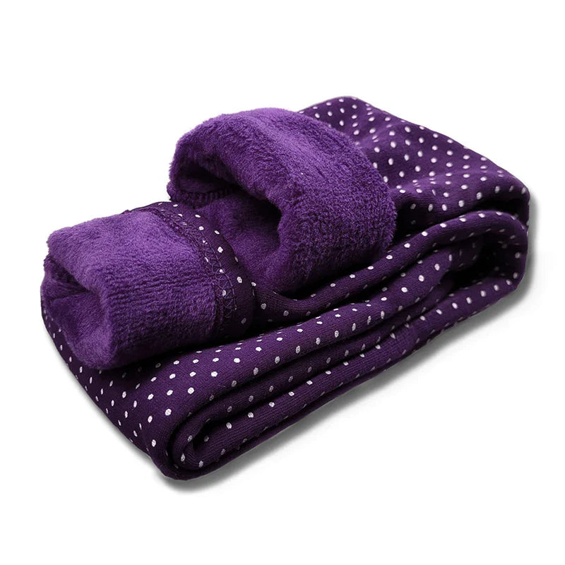 Girls' velvet dot leggings, stretch cotton knit for flexibility and warmth