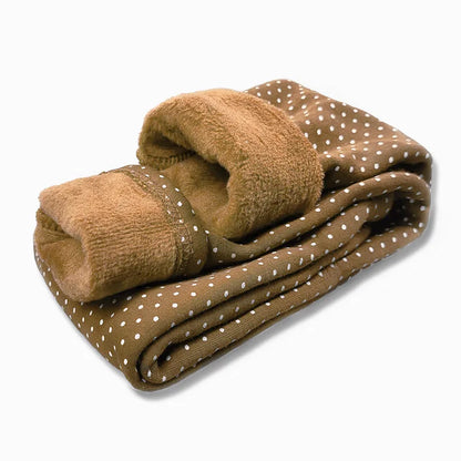 Cozy girls' velvet dot leggings, breathable cotton stretch for all-day comfort