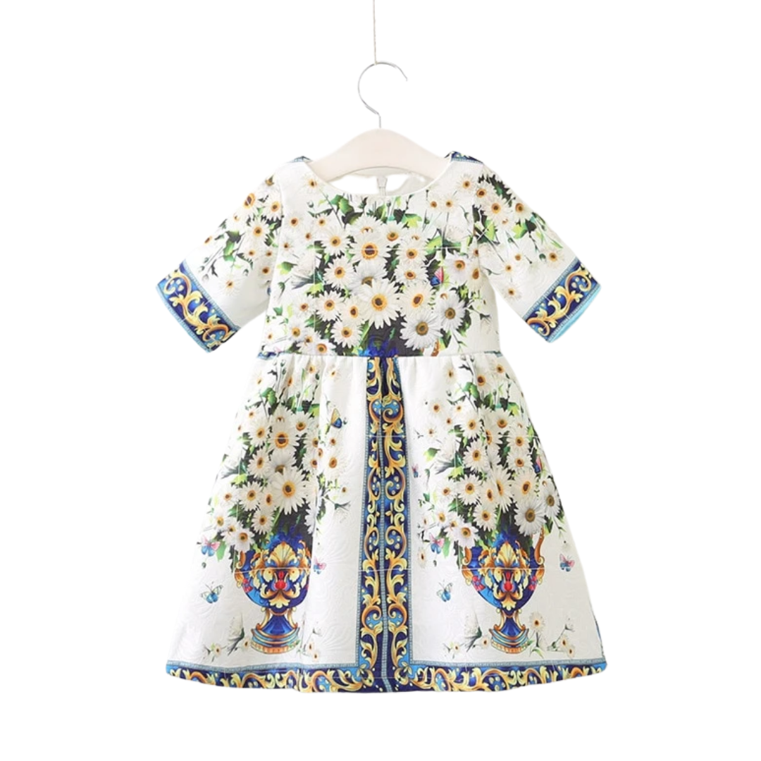 Toddler girls' cute vintage floral party dress, a comfortable and stylish summer special occasion outfit.