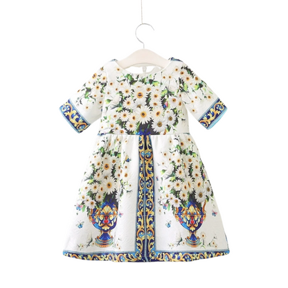 Toddler girls' cute vintage floral party dress, a comfortable and stylish summer special occasion outfit.