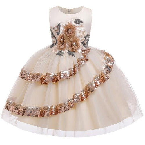 Girls' vintage floral princess party dress with exquisite embroidery for special occasions