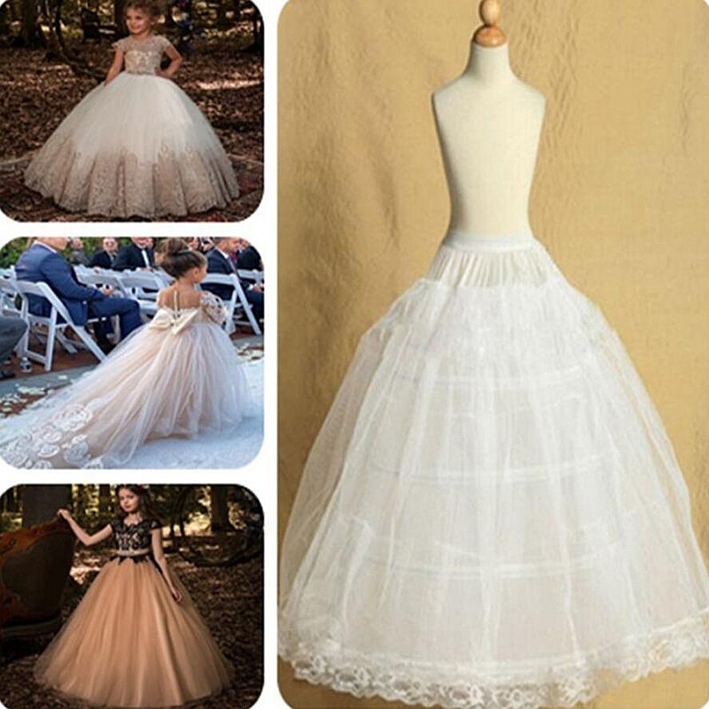 Girls' white 2-hoop lace petticoat skirt for flower girl or princess dress costume