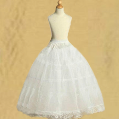 Toddler girl's white underskirt with two hoops and delicate lace trim for formal wear