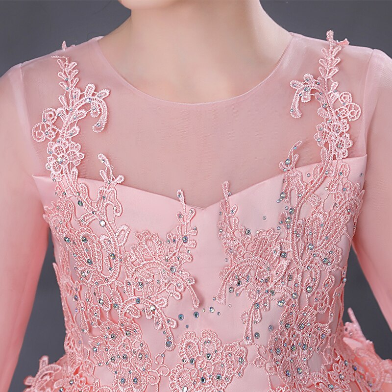Kids formal white dress with pink beads and lace overlay, a beautiful long sleeve flower girl outfit.