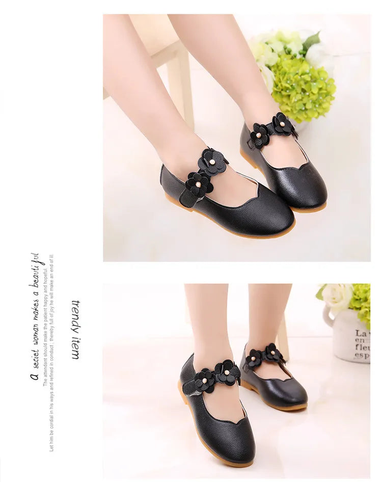 Girls wedding shoes, white leather princess sandals with an elegant buckle strap.