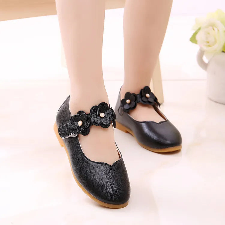 Elegant girls white sandals, princess inspired PU leather for weddings or school.