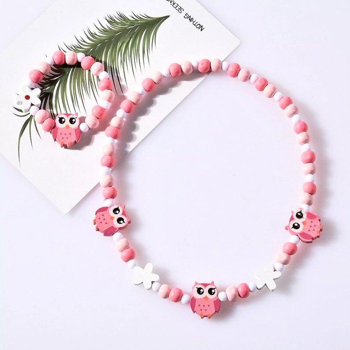 Stylish girls' jewelry set: wooden animal charm necklace & bracelet, ideal for baby accessories.