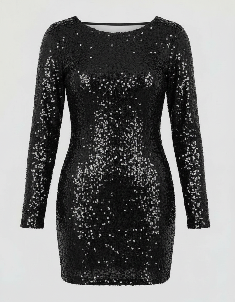 Sparkling open-back mini dress. Glamorous women's party wear, bodycon fit, perfect for special occasions & night outs.