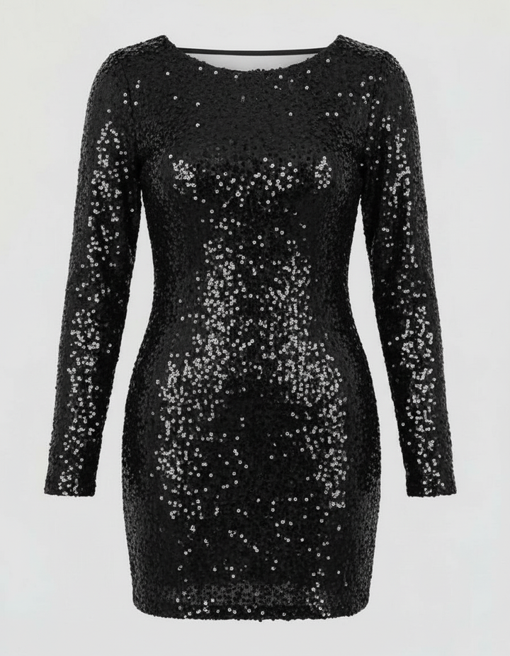 Sparkling open-back mini dress. Glamorous women's party wear, bodycon fit, perfect for special occasions & night outs.